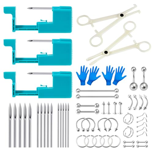58pcs Body Piercing Kit - 14G 16G 20G Professional Piercing Tool Set