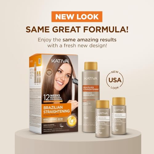 Kativa Brazilian Straightening Kit, 12 Weeks of Home Use Professional Straightening, with Organic Argan Oil, Shea Butter, Keratin & Amino Acids, for Straighter, Softer and Shinier Hair, All Hair Types ? Pack of 2