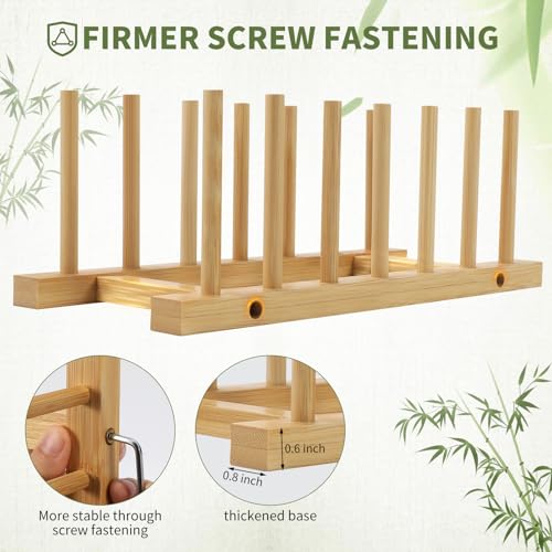 DEBETOOL Bamboo Dish Rack Holder - 2-Pack Vertical Plate Organizer