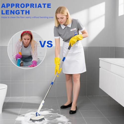 Adjustable 3-in-1 Tub Scrubber Brush with Long Handle & 3 Heads