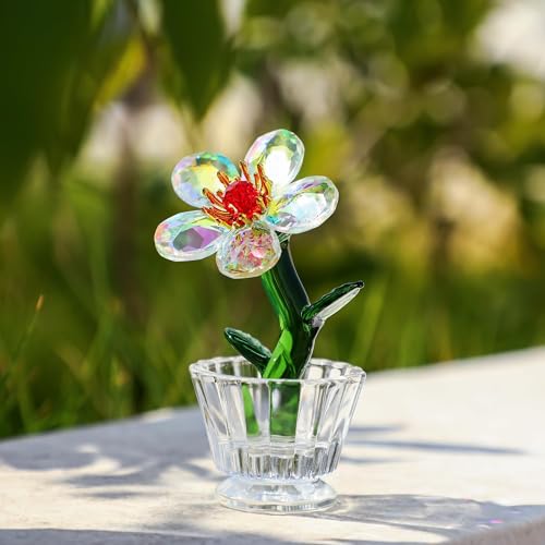 Crystal Peach Blossom Mini Ornament - Handcrafted Glass Flower Decor
