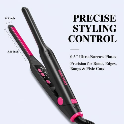 MELYDO Blackpink Mini Flat Iron for Short Hair & Bangs - 3/10" Pencil Flat Iron with Adjustable Temp