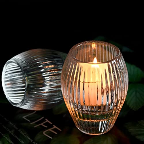 Ribbed Glass Candle Holders Set of 2 - Tealight & Taper Holders