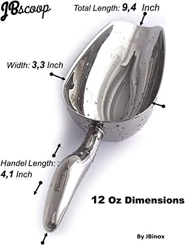 JBscoop Stainless Steel Ice Scoop - 9.4 Inch Heavy Duty Dog Food & Popcorn Scoop