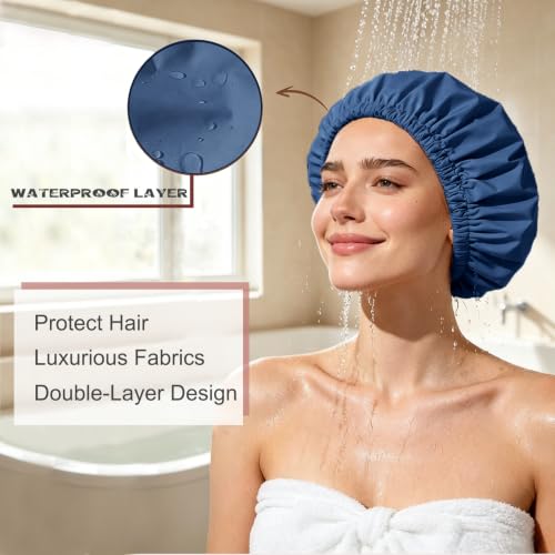 Amamba Extra Large Satin Lined Shower Cap for Women - Waterproof & Adjustable