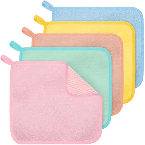5-Pack Exfoliating Washcloths - Dual-Sided Nylon Bath Scrub Towels