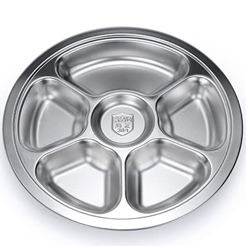 Litewoo 11.22" Stainless Steel Divided Plate - 6 Compartment Dinnerware