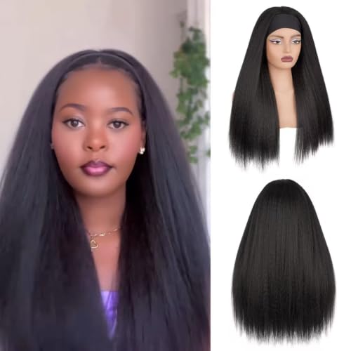 Looxey Kinky Straight Headband Wig - Glueless Synthetic Yaki Half Wig