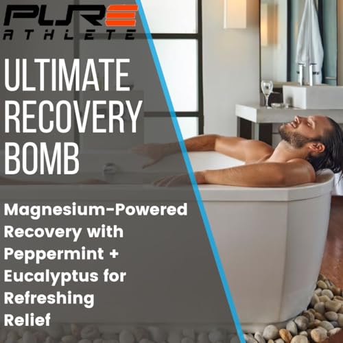 Pure Athlete Peppermint Bath Bomb - 1 Count Muscle Recovery Epsom Salt for Athletes