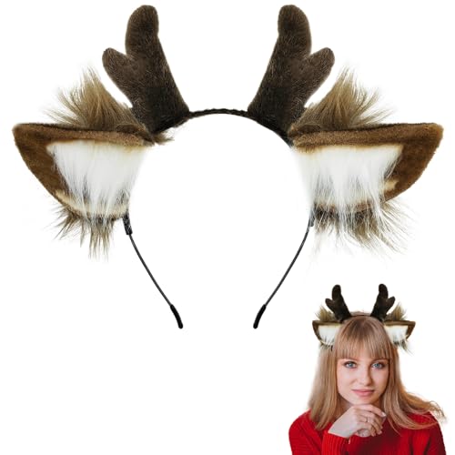 SIOTMERA Reindeer Antlers Headband Christmas Deer Costume Dark Brown One Size