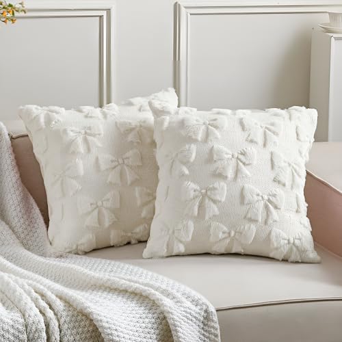Mixweer Cream White Bow Pillow Covers Set of 2, 18x18