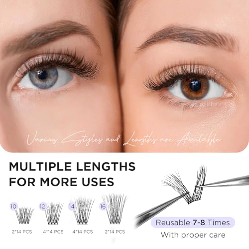 WINKGIGGLE Lash Clusters 703-168, D Curl Individual False Eyelashes 10-16mm, Reusable Black Band, DIY Glam & Natural Look