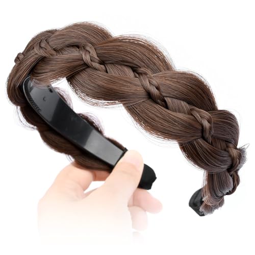 Wide Braided Headband with Teeth - Chestnut Synthetic Fishtail Hairpiece