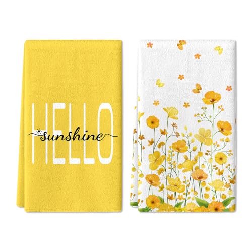 LIOQUN Yellow Flower Hand Towel Set - 2 Pack, 18x26 Inch