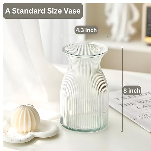 8-Inch Ribbed Glass Vase for Weddings & Home Decor