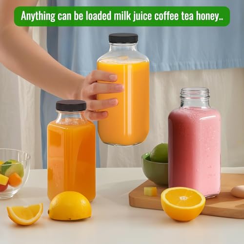 8 oz Glass Juice Bottles - 3 Pack with Lids for Juicing & Smoothies