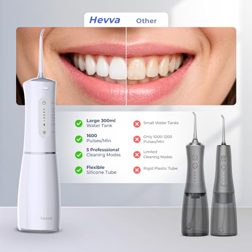 Hevva Cordless Water Flosser, 300ML Portable Dental Irrigator with 5 Modes