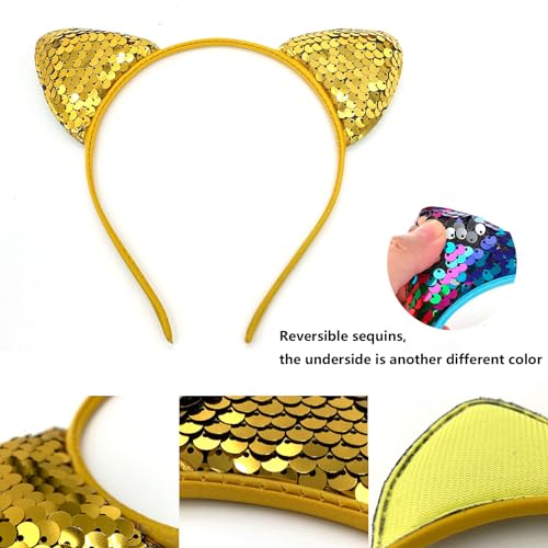 12 Pack Cat Ear Headbands with Sequins for Cosplay & Parties