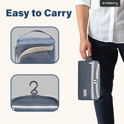 Pantheon Blue Hanging Travel Toiletry Bag for Men, Dopp Kit