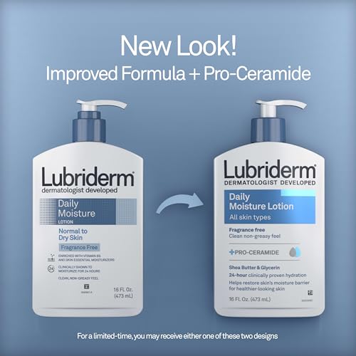 Lubriderm Fragrance-Free Daily Moisture Lotion Pack of 2 - 16 oz Sensitive Skin Hydrating Body & Face Lotion