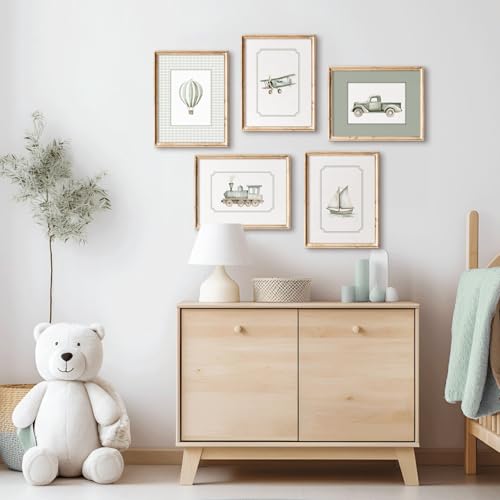 Vintage Vehicle Canvas Wall Art Set for Kids - 8x10 Inch