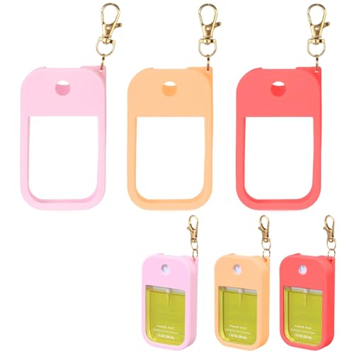 KYRGEU 3 Pack Hand Sanitizer Spray Cases for Touchland Power Mist 1 oz - Silicone Keychain Holders in Red, Orange, Pink