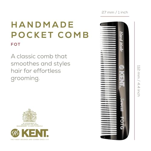 KENT 2 Pack Handmade Pocket Comb for Men, Women & Kids - Fine Tooth Grooming Travel Comb