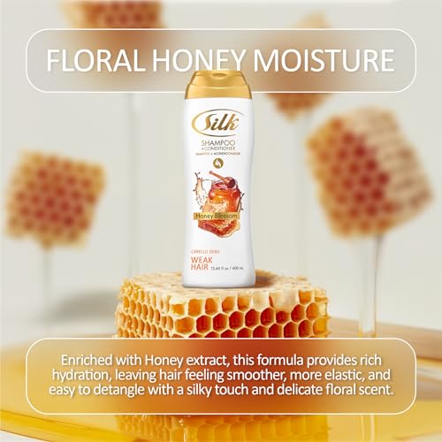 SILK 2-in-1 Strengthening Shampoo and Conditioner with Honey, 13.6 Fl Oz (2 Pack)