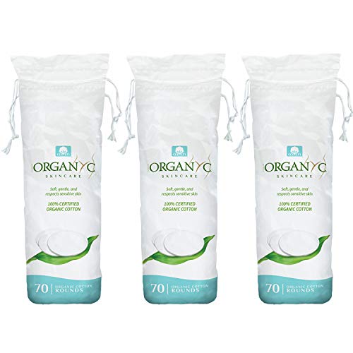 Organyc Organic Cotton Rounds - 70 Count Pack of 3, Biodegradable, Sensitive Skin