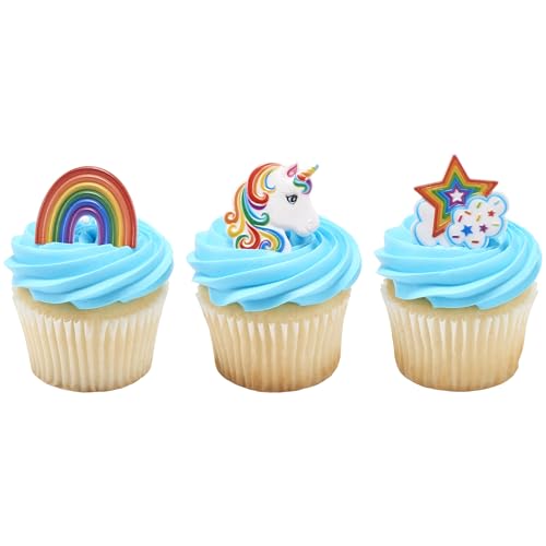 DecoPac Unicorn Cupcake Rings - 24 Magical Food Safe Toppers