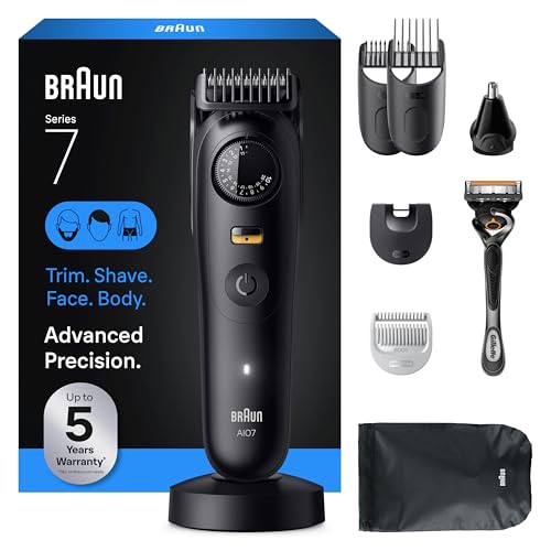 Braun All-in-One Series 7 Men's Electric Beard Trimmer, Hair Clipper, Shaver & Razor for Face, Hair & Body, All-in-One AIO 7535 with Gillette ProGlide Razor, Cordless