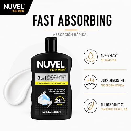 Nuvel 3-in-1 Men's Moisturizer with Aloe Vera & Vitamin E - Lightweight Daily Hydration Cream