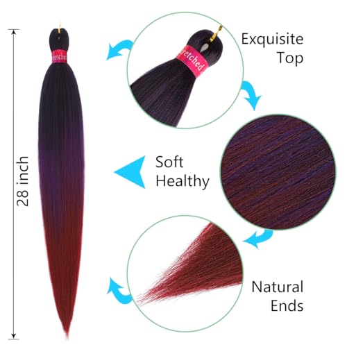 FAYETA 28 Inch Ombre Braiding Hair - Pack of 8 (1B/Purple/Bug)