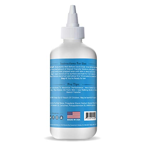 Essential Values Tattoo Transfer Gel Solution - Long-Lasting Stencil Liquid, 8 fl oz