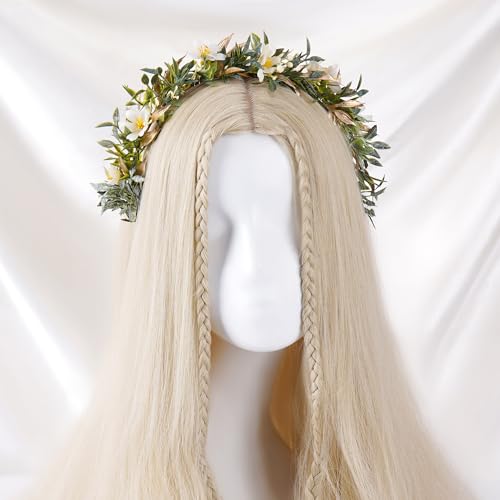 Beige Fairy Flower Crown Headband Handmade Bohemian Floral Headpiece for Weddings & Events