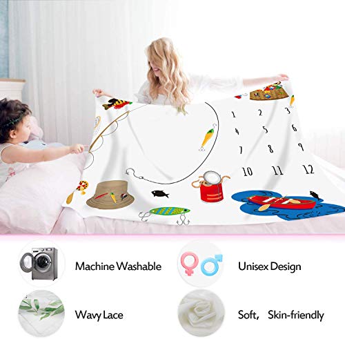 Fishing Baby Monthly Milestone Blanket, 48x40in Flannel Newborn Memory Blanket