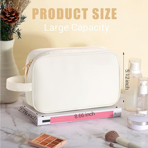Kacctyen Insulated Makeup Bag - Waterproof Travel Cosmetic Organizer, Cream