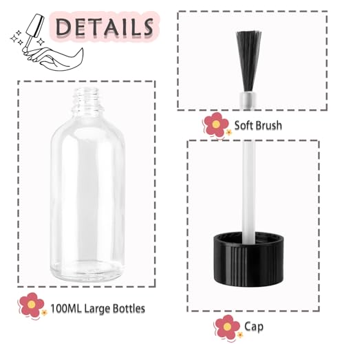 100ML Large Empty Nail Polish Bottles - Refillable Glass with Brush