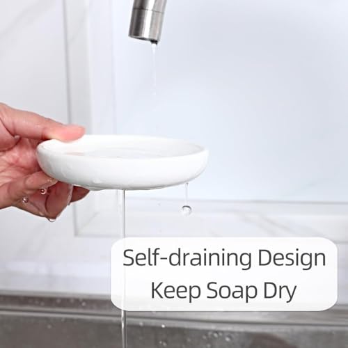 Self-Draining Ceramic Soap Dish - Compact White Tray for Soap & Jewelry