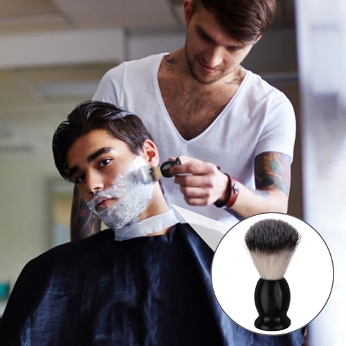 7Pcs Black Nylon Shaving Brush Set for Men - Wooden Handle Grooming Tools