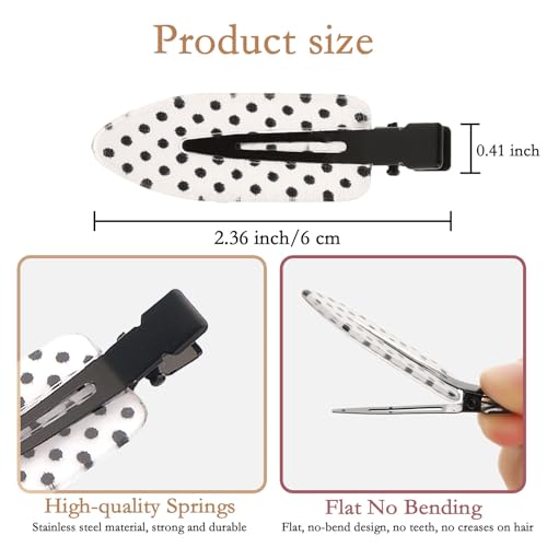 BAISEN Polkadots Creaseless Hair Clips Set - No Damage Flat Clamps for Styling & Face Care, 6 Pack - Black & White