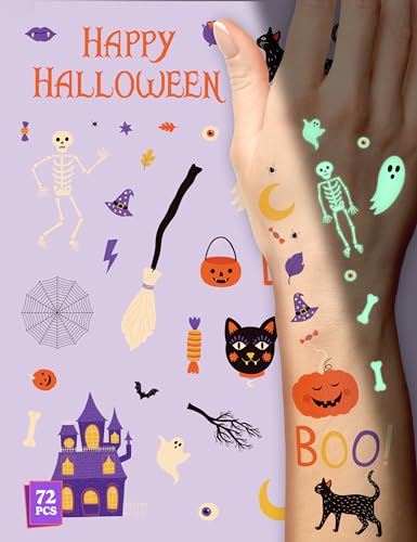 Glow in the Dark Halloween Tattoos for Kids - Waterproof Party Favors & Decorations