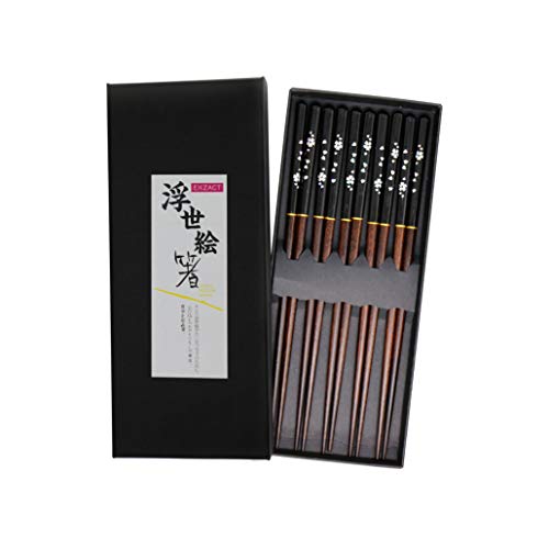 Exzact Black Lacquer Chopsticks Gift Set - 5 Pairs in Handmade Box