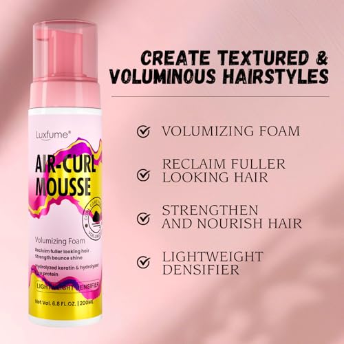 Luxfume Air-Curl Mousse for Natural Curl & Shine, Volumizing Hair Foam