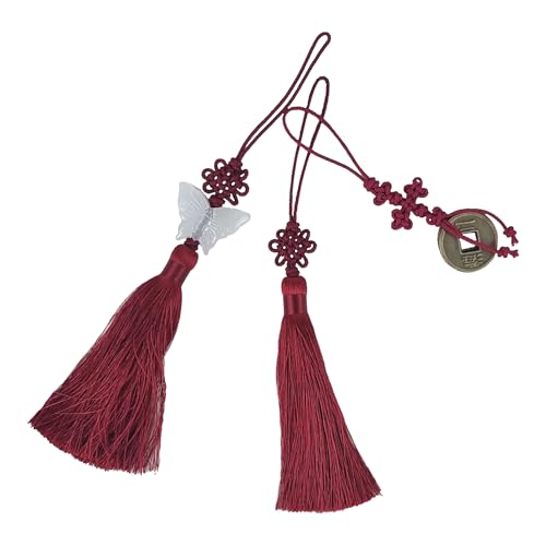 Mini Korean Silk Knot Norigae Set - 2 Pack Dark Red Bag Charms