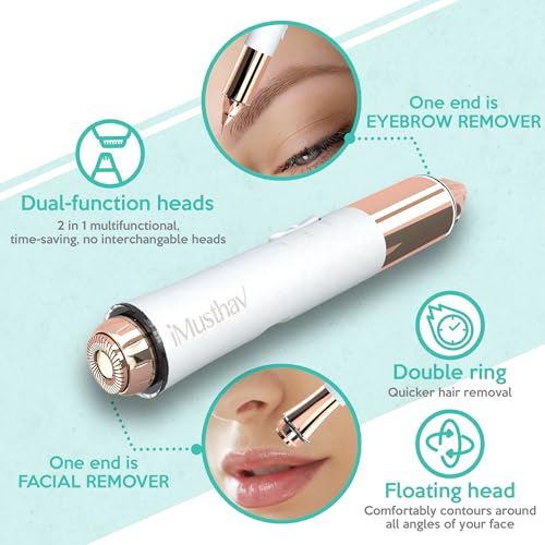 Facial Hair Removal for Women, 2-in-1 Face Hair Remover & Eyebrow Trimmer, Painless Flawless Face Shaver with LED Light, Rechargeable Peach Fuzz Remover & Electric Eyebrow Razor for Women