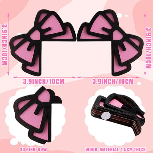 Cute Pink Bow Monitor Decorations - 2 Pcs 3D Wood Decor for Office