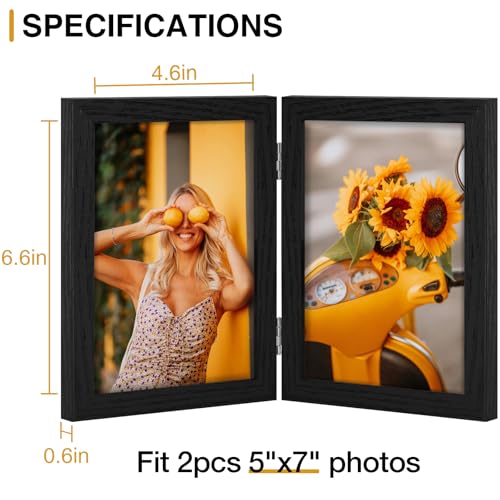 Vittanly 5x7 Double Picture Frame - Hinged MDF Design with Plexiglass