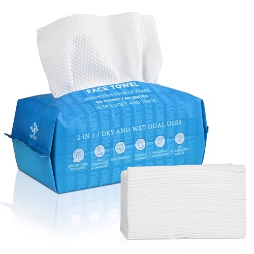 WITHU Biodegradable Disposable Face Towels - Ultra Soft Makeup Remover Wipes, 60 Ct
