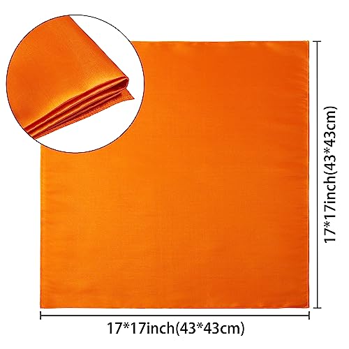 Orange Satin Dinner Napkins - 17x17 Inches, 16 Pack for Weddings & Parties